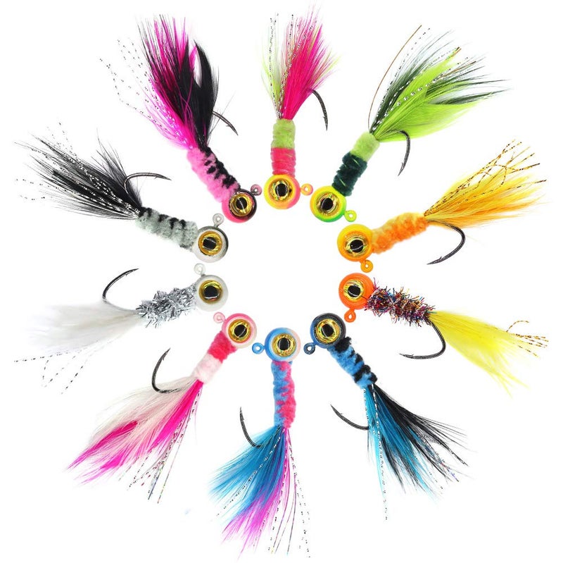 XFISHMAN-Crappie-Jigs-Marabou-Feather-Hair-Jigs-for-Crappie-Fishing-baits-and-Lures kit Panfish Trout 1/8 1/16 1/32 oz - Image 1